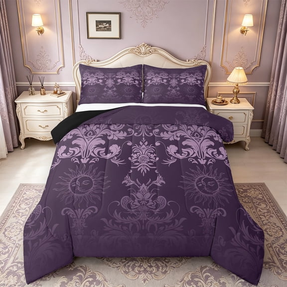 Manfei Victorian Damask Bedding Comforter Set,Retro Sun Flower Twin Comforter Sets,Vintage Gothic Floral Bedding Set For Men Women,,Lightweight Room Decorative Reversible,2 Pieces