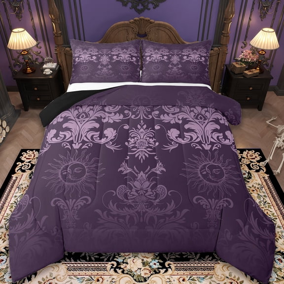 Manfei Victorian Damask Bedding Comforter Set,Retro Sun Flower Twin Comforter Sets,Vintage Gothic Floral Bedding Set For Men Women,,Lightweight Room Decorative Reversible,2 Pieces