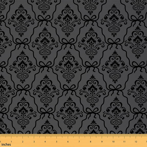 Manfei Victorian Damask Floral Sewing & Crafting Fabric (3 Yards), Bowknot Patchwork Home Decor Fabric by the Yard, Gray Black DIY Fabric