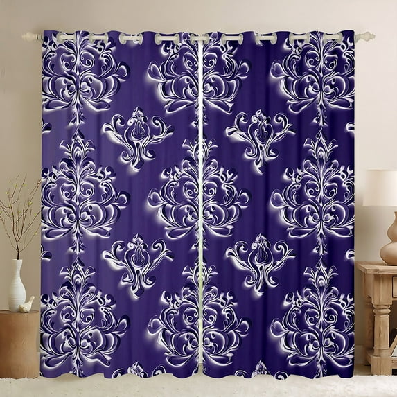 Manfei Victorian Flower Blackout Curtains Set of 2 (52x84 Each),Vintage Damask Floral Window Curtains,Purple White Curtains and Drapes For Men Women,,Lightweight Room Decorative