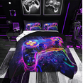 thumbnail image 1 of Manfei Video Game 2pcs Bedding Comforter Set,Geometric Stripes Twin Comforter Sets,Black Purple Breathable Bedding Set,Lightweight Gamepads Bedroom Decoration,Reversible, 1 of 8