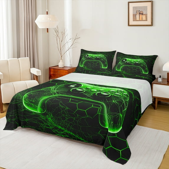 Manfei 4-Piece Full Bedding Sheets - Video Gamepad Geometric Honeycomb