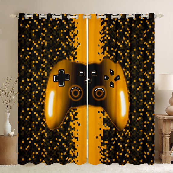 Manfei Video Gamepads Blackout Curtains Set of 2 (52x84 Each) for Teens Female Men,Geometric Plaid Grid Window Curtains,Gradient Ombre Gamepads Curtains and Drapes,Super Cozy Room Decor