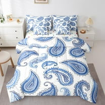 Manfei Vinatge Paisley 7-Piece Twin Bedding Sets,Boho bohemian Bedding Comforter Set,Blue White Sheet Sets For Kids,Luxury Bedroom Decor Reversible