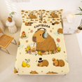 thumbnail image 1 of Manfei Vinrage Boba Capybara Fitted Sheet Queen, Flower Animal Bedding, Mustard Yellow, 3pcs, 1 Fitted Sheet and 2 Pillowcases, 1 of 6
