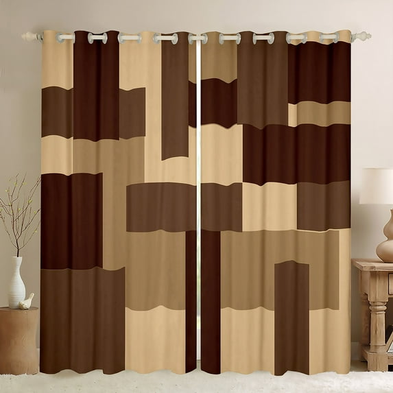 Manfei Vintage Abstract Adult Blackout Curtains Set of 2 (52x84 Each), Green Brown Geometric Window Curtains, Square Rectangle Curtains and Drapes, Curtains and Drapes Home Decor