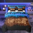 thumbnail image 1 of Manfei Vintage Abstract Geometric 7pcs Bedding Comforter Set,Pixel Grid Print Queen Bedding Sets,Blue Brown Queen Sheet Sets For Boys,Super Cozy Room Decor Reversible, 1 of 8