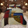 thumbnail image 1 of Manfei Vintage Abstract Geometric Bedding Comforter Set,Rustic Farmhouse Cabin Twin Comforter Sets,Beige Brown Red Bedding Set For Adults,Ultra Soft Home Decor Reversible,2pcs, 1 of 8