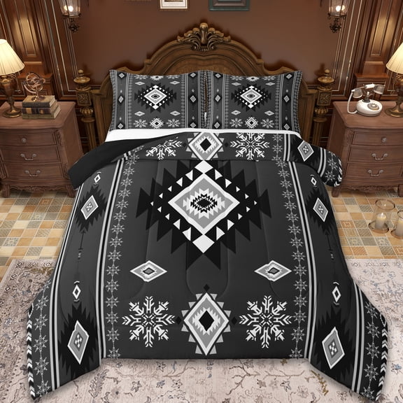 Manfei Vintage Aztec Bedding Comforter Set,Black Geometric Pattern Twin Comforter Sets,Boho Theme Bedding Set,Super Cozy Room Decor Reversible,2 Pieces
