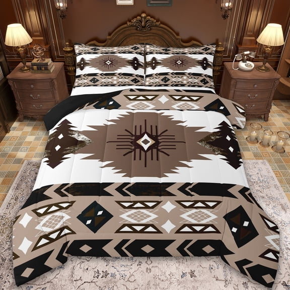 Manfei Vintage Aztec Bedding Comforter Set,Brown Geometric Pattern Twin Comforter Sets,Boho Theme Bedding Set,Super Cozy Room Decor Reversible,2pcs