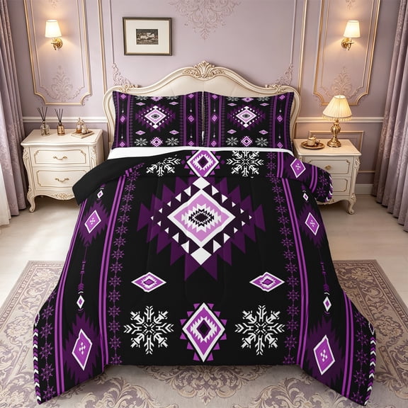 Manfei Vintage Aztec Bedding Comforter Set,Pink Geometric Pattern Twin Comforter Sets,Boho Theme Bedding Set,Super Cozy Room Decor Reversible,2-Piece
