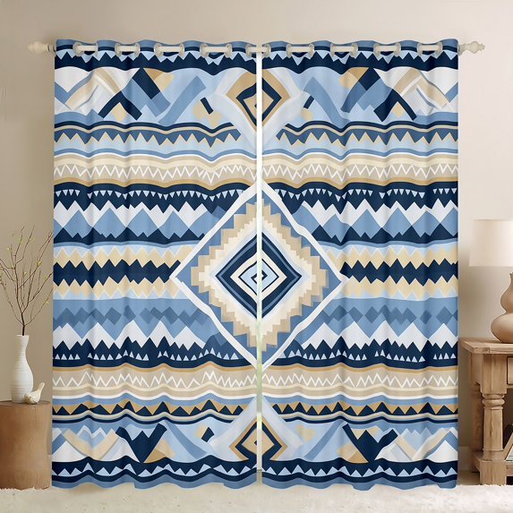Manfei Vintage Aztec Print Curtains Pack of 2 (42x84 Each),Rustic Farmhouse Cabin Curtains Blackout,Beige Blue Bedroom Curtains For Adults,Luxury Bedroom Decor