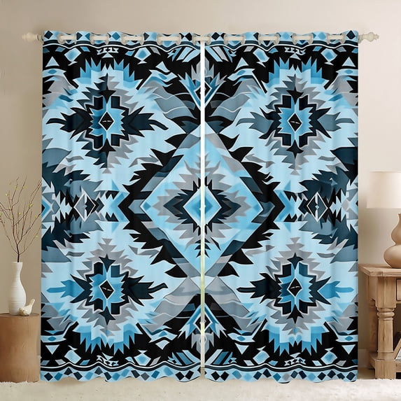 Manfei Vintage Aztec Print Curtains Pack of 2 (42x84 Each),Rustic Farmhouse Cabin Curtains Blackout,Black Gray Blue Bedroom Curtains For Adults,Luxury Bedroom Decor