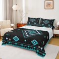 thumbnail image 1 of Manfei Vintage Aztec Rhombus Twin Sheet Sets,bohemian Exotic Style Twin Fitted Sheet,Cyan Black Flat Sheet For Adults,Microfiber Bedroom Decor,3pcs, 1 of 7