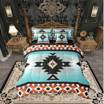 Manfei Vintage Aztec Twin Bedding Sets 7-Piece,Blue Geometric Pattern Bedding Comforter Set 7-Piece,Boho Theme Sheet Sets,Super Cozy Room Decor Reversible