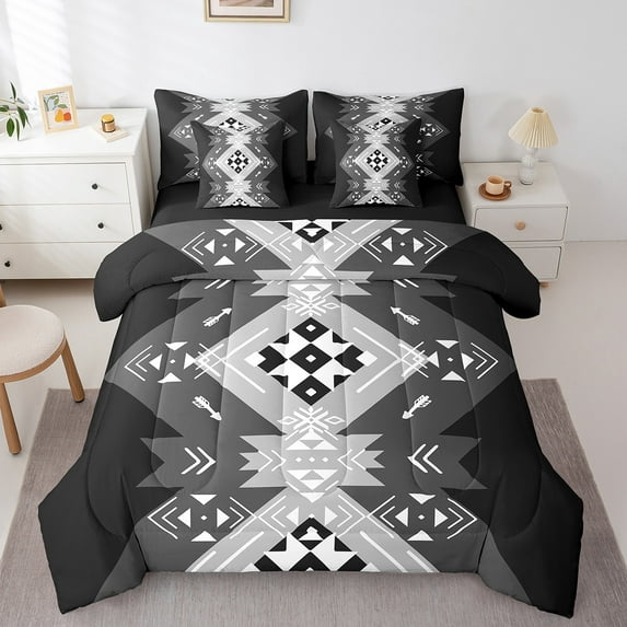 Manfei Vintage Aztec Twin Bedding Sets 7 Pieces,Black Geometric Bedding Comforter Set 7 Pieces,Boho Theme Sheet Sets,Super Cozy Room Decor Reversible