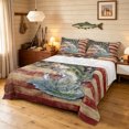 thumbnail image 1 of Manfei Vintage Bass Fish Bed Sheets, Rustic American Flag Full Size Sheets, Red Navy Beige, 4pcs, 1 Flat Sheet, 1 Fitted Sheet and 2 Pillowcases, 1 of 6