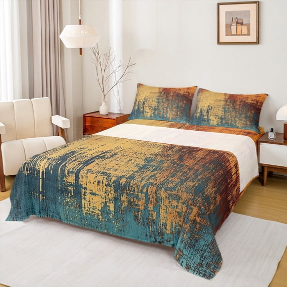 Manfei Vintage Batik Aesthetic Full Size Sheets,Retro Abstract Watercolor Bed Sheets,Teal Orange Sheet Sets For Kids,Super Cozy Room Decor,4-Piece