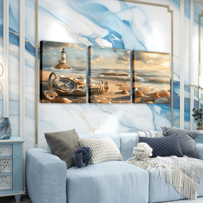 Image showcasing Manfei Vintage Beach Wall Art Home Decor, Nautical Lighthouse Wall ...