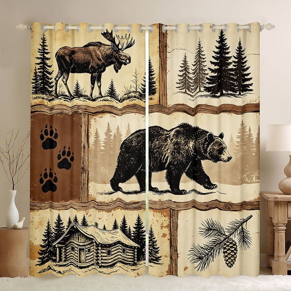 Manfei Vintage Bear Blackout Curtains,Jungle Animals Curtains Pack of 2 (42x84 Each),Brown