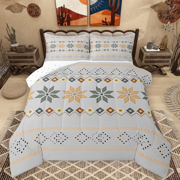 Manfei Vintage bohemian Exotic Bedding Comforter Set,Retro Aztec Geometric Twin Comforter Sets,Triangel Rhombus Dots Pattern Bedding Set For Kids,Microfiber Bedroom Decor Reversible,2-Piece