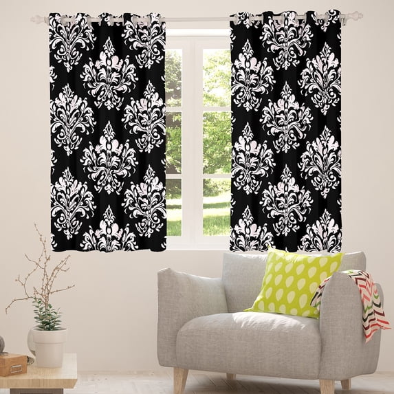 Manfei Vintage bohemian Flowers Blackout Curtains,Damask Victorian Baroque Curtains Pack of 2 (38x45 Each),Pink Black Window Curtains For Girls Boys,Ultra Soft Home Decor