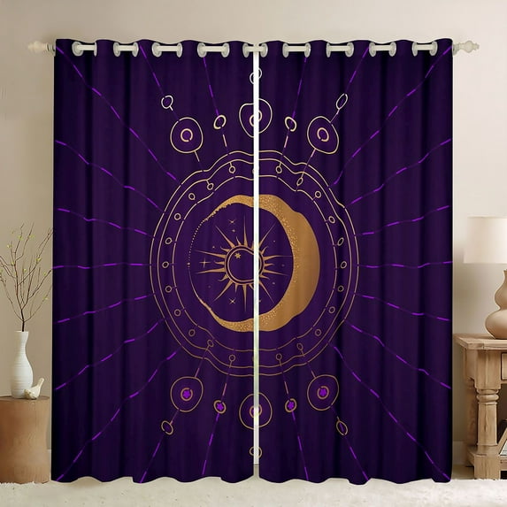 Homewish Vintage Bohemian Galaxy Blackout Curtains Set of 2 (52x84 Each) for Teen, Purple Gold Sun Moon Window Curtains, Hippie Southwestern Curtains and Drapes, Curtains and Drapes Bedroom Decor