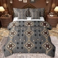 thumbnail image 1 of Manfei Vintage Boho Aztec Bedding Comforter Set 7pcs for Adult, Grey Abstract Ombre Queen Bedding Sets, Hippie Mandala Style Reversible Queen Sheet Sets, Ultra Soft Bedroom Decor, 1 of 7