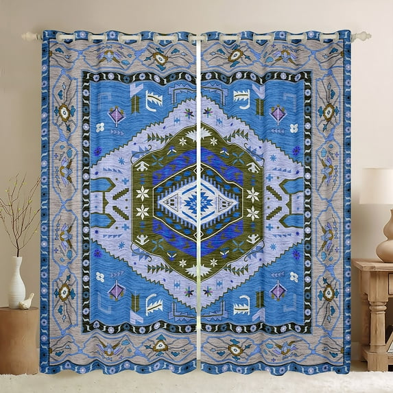 Manfei Vintage Boho Aztec Curtains Pack of 2 (42x84 Each),bohemian Exotic Style Curtains Blackout,Wgray Blue Bedroom Curtains For Boys Kids,Luxury Bedroom Decor