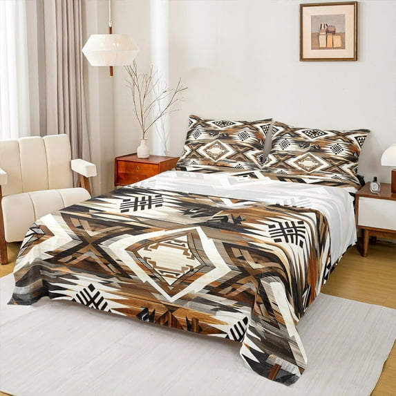 Manfei Vintage Boho Bed Sheets Full,Aztec Bedding Full Size,Rustic Farmhouse Cabin Sheet Set Full,Breathable Room Decoration,4-Piece