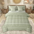 thumbnail image 1 of Manfei Vintage Boho bohemian 7-Piece Bedding Comforter Set,Triangle Circle Striped King Bedding Sets,Green White Bed Sheets For Adult,Breathable Home Decor Reversible, 1 of 9