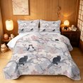 thumbnail image 1 of Manfei Vintage Branch Cat Twin Quilt Set, Chinese Cherry Blossom Twin Coverlet Set, Gray Pink, 2 Pieces, 1 Bedspread and 1 Pillowcase, 1 of 7