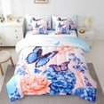 thumbnail image 1 of Manfei Vintage Butterflies 7 Pieces Bedding Comforter Set,Rustic Hydrangea Flower Full Bedding Set,Pink Blue Fitted Sheet Flat Sheet For Girls,Ultra Soft Home Decor Reversible, 1 of 9