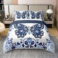 thumbnail image 1 of Manfei Vintage Butterfly 100% Cotton Duvet Cover Queen Size, Blue Diamond Damask Comforter Cover, Baroque Flower Floral Bed Cover, Super Cozy Room Decor, 1 of 9