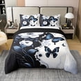 thumbnail image 1 of Manfei Vintage Butterfly 100% Cotton Duvet Cover Twin Size for Girls, Spring Flower Floral Comforter Cover, Black White Marbling Bed Cover, Super Cozy Room Decorative, Reversible 2 Pieces, 1 of 9