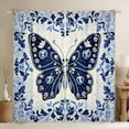 thumbnail image 1 of Manfei Vintage Butterfly Curtains for Living Room, Blue Diamond Damask Blackout Curtains Set of 2 (38x45), Baroque Flower Floral Window Treatments, Luxurious Room Decor, 1 of 6
