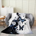 thumbnail image 1 of Manfei Vintage Butterfly Throw Blanket for Couch 90x90 for Girls, Spring Flower Floral Plush Blanket, Black White Marbling Flannel Throw, Super Cozy Room Decorative, 1 of 6