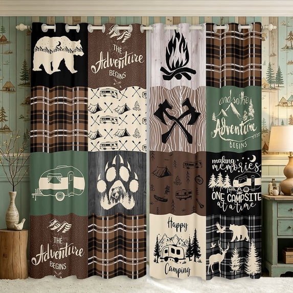 Manfei Vintage Camper Blackout Curtains,Adventure Theme Curtains Pack of 2 (42x84 Each),Brown Beige