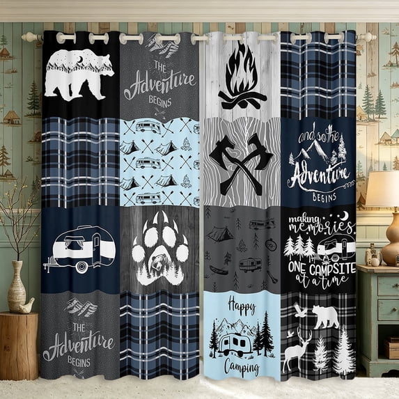 Manfei Vintage Cartoon Car Blackout Curtains,Animal Theme Window Curtains Pack of 2 (38x45 Each),Navy Light Blue