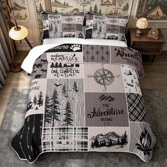 Manfei Vintage Cartoon Car Quilt King 3 Pieces,Animal Theme King Coverlet Set,Taupe Black,1 Bedspread and 2 Pillowcases