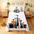 thumbnail image 1 of Manfei Vintage Cat Twin Sheets, Abstract Kitten Bedding, Orange Teal, 3pcs, 1 Flat Sheet, 1 Fitted Sheet and 1 Pillowcase, 1 of 6