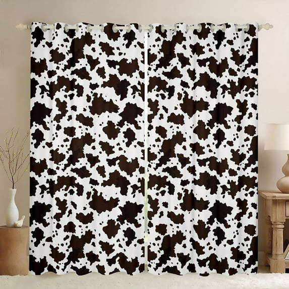 Manfei Vintage Cattle Hide Blackout Curtains Set of 2 (52x84 Each),Country Cowhide Print Window Curtains,White Brown Curtains and Drapes For Teens,Super Cozy Room Decor