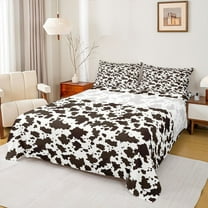 Manfei Vintage Cattle Hide Twin Sheet Sets,Country Cowhide Print Twin Fitted Sheet,White Brown Flat Sheet For Teens,Super Cozy Room Decor,3-Piece