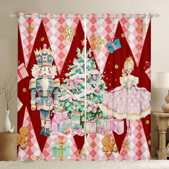 Manfei Vintage Christmas Festival Black Out Curtains for Kid, Xmas Tree Gifts Curtains Pack of 2 (42x63 Each), Green Checkered Buffalo Bedroom Curtains, Living Room Curtains Decor