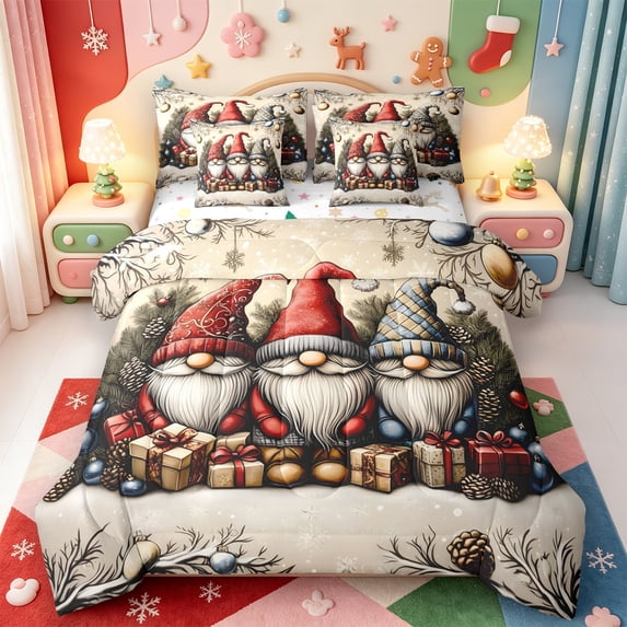 Manfei Vintage Christmas Santa Sleigh 7-Piece King Bedding,Xmas Holiday Season King Bed in a Bag,Xmas Reversible