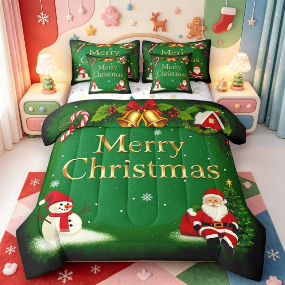 Manfei Vintage Christmas Snowman 7pcs Queen Bedding,Western Xmas Festive Bedding Comforter Set Queen,Xmas Reversible