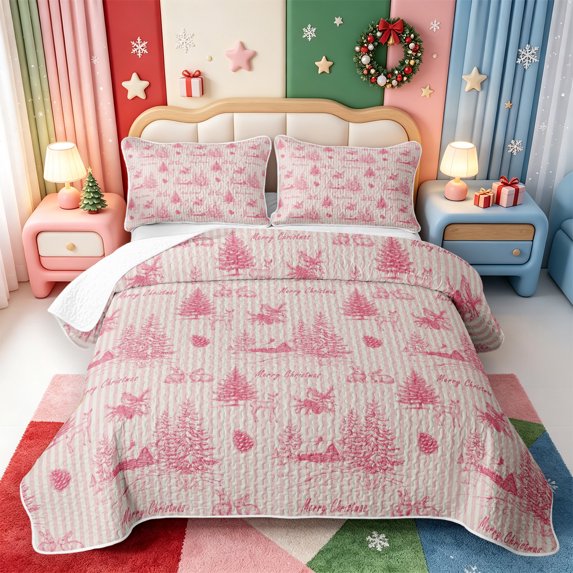 Manfei Vintage Christmas Tree Twin Quilt Set,Xmas Holiday Season Twin Coverlet Set,2-Piece,1 Bedspread and 1 Pillowcase