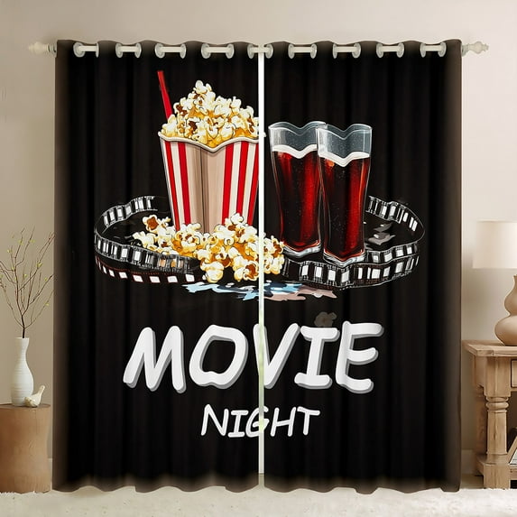 Manfei Vintage Cinema Tricket Curtains Pack of 2 (42x84 Each), Popcorn Filmstrip Curtains Blackout, Movie Theater Theme Bedroom Curtains, Curtains and Drapes Decor