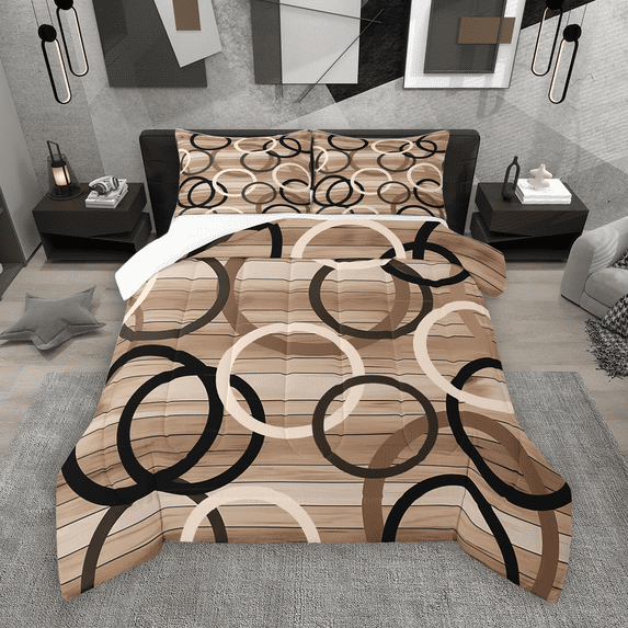 Manfei Vintage Circle Bedding Comforter Set 2pcs, Geometric Wave Line Twin Comforter Sets, Retro Simple Art Bedding Set, Super Cozy Room Decor