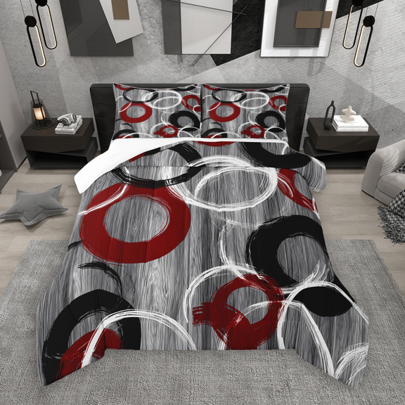 Manfei Vintage Circle Bedding Comforter Set 2pcs, Geometric Wave Line Twin Comforter Sets, Retro Simple Art Bedding Set, Ultra Soft Home Decor